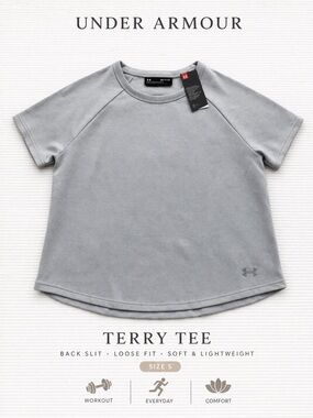 Under Armour Gray Terry Tee Back Slit Loose Fit Athleisure S NWT